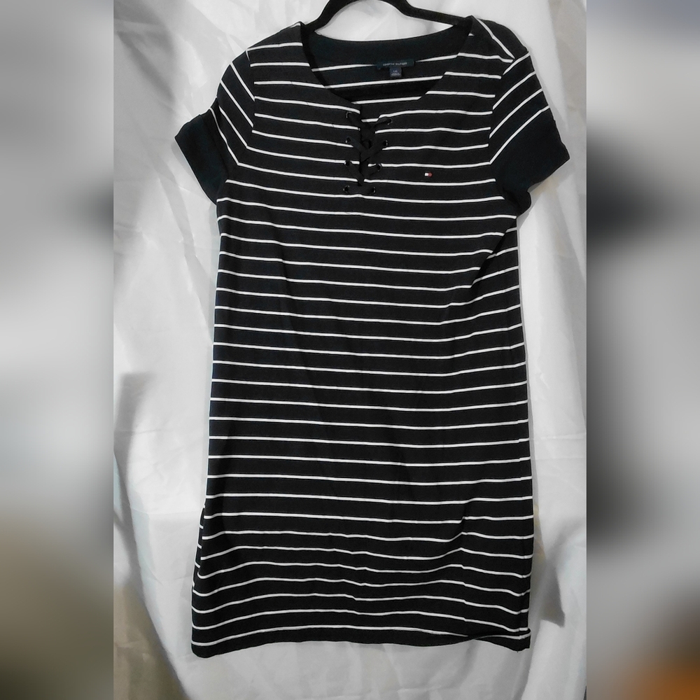 Tommy Hilfiger Blue and White Striped Midi Dress
